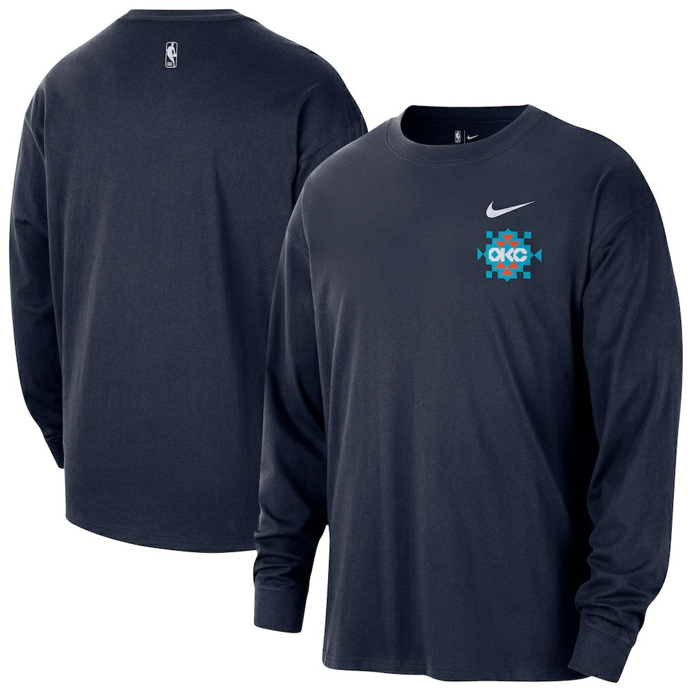 Oklahoma City Thunder 2025/26 City Edition Remix Essential Logo Long Sleeve T-Shirt - Navy | Nike for sale