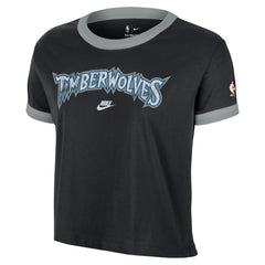 Minnesota Timberwolves Women's Classic Edition Hardwood Classics Essential Vintage Ringer T-Shirt - Black | Nike for sale