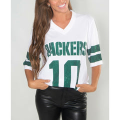 Jordan Love Green Bay Packers Cuce Women's Crystal V-Neck Tunic - White cheap
