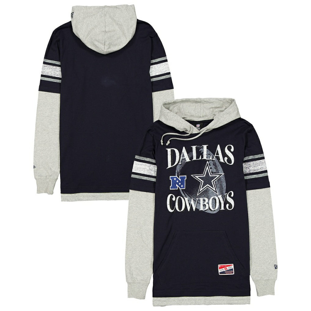 Dallas Cowboys New Era Twofer Layered Long Sleeve Hoodie T-Shirt - Navy for sale
