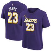 LeBron James Los Angeles Lakers Jordan Brand Youth Statement Edition Name & Number T-Shirt - Purple for sale