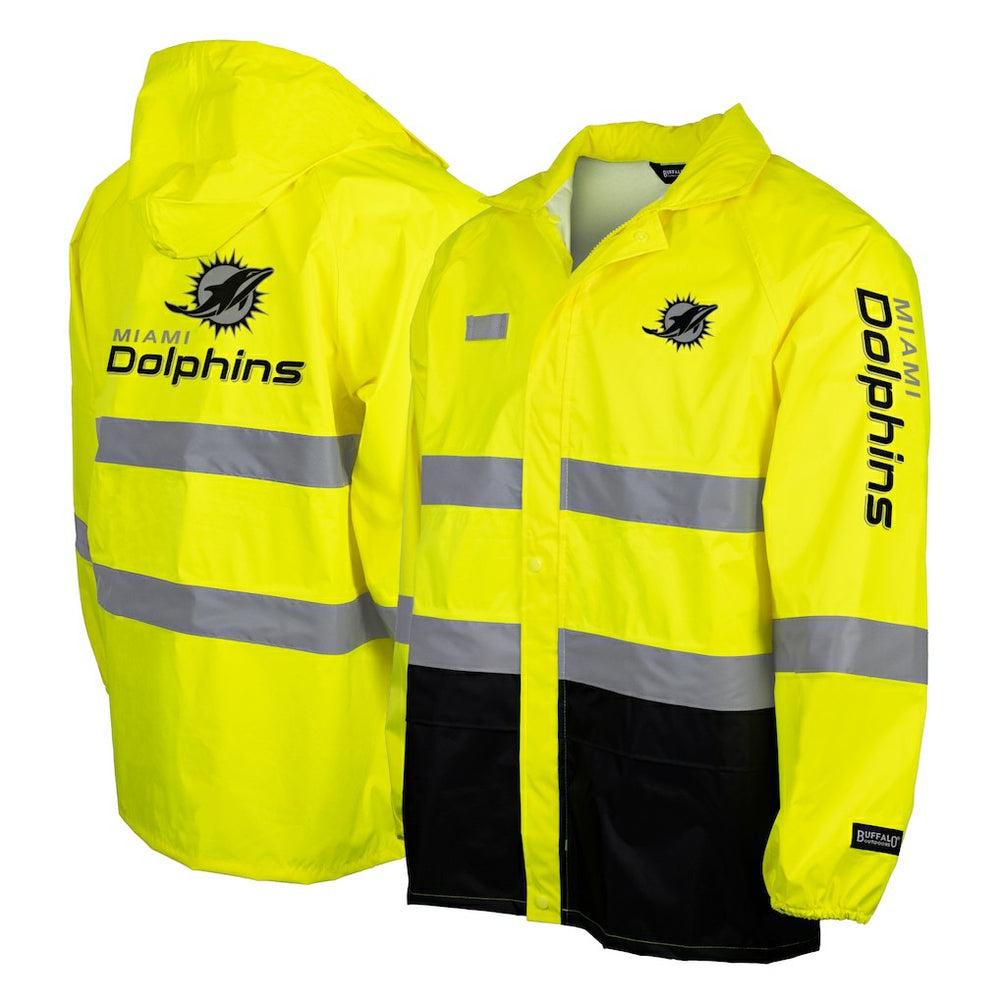 Miami Dolphins Hi-Vis Safety Waterproof Rainshell Full-Zip Hooded Jacket - Yellow outlet