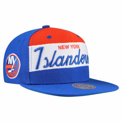 New York Islanders Mitchell & Ness Retro Script Colorblock Snapback Hat Royal