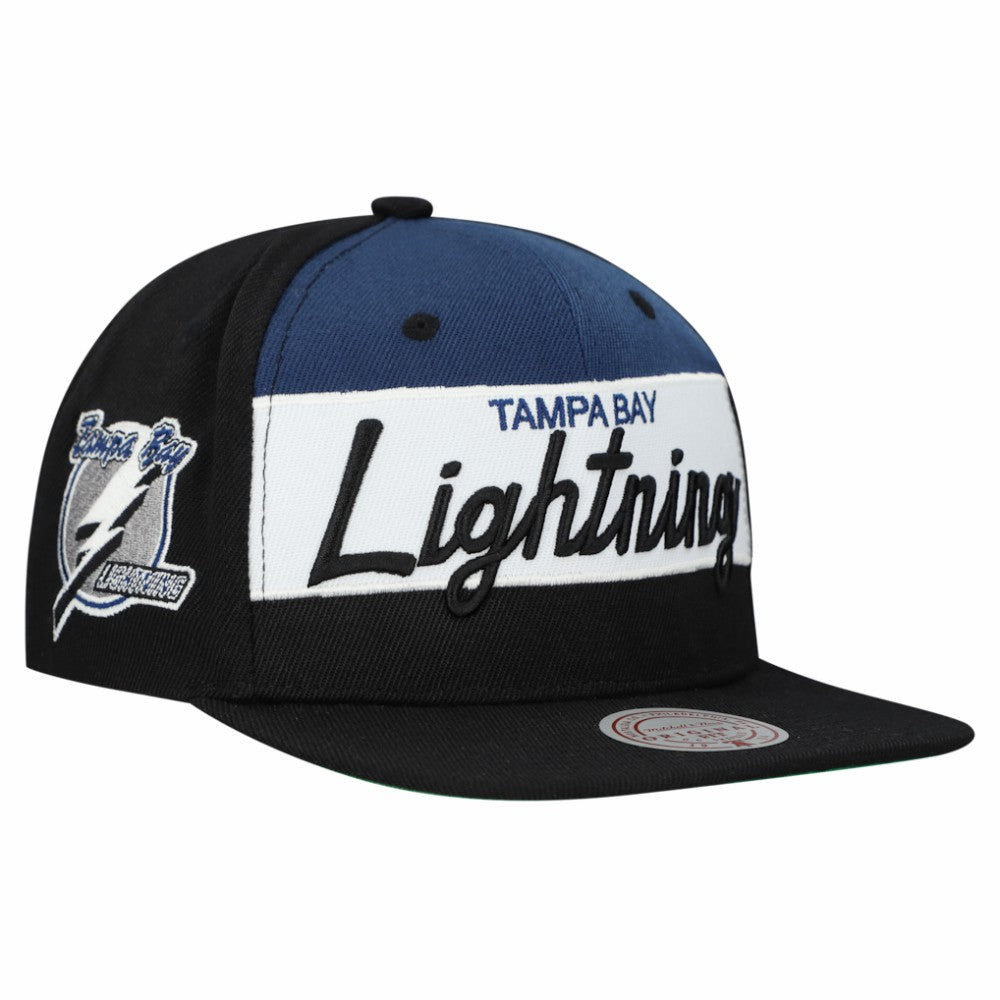 Tampa Bay Lightning Mitchell & Ness Retro Script Colorblock Snapback Hat Black