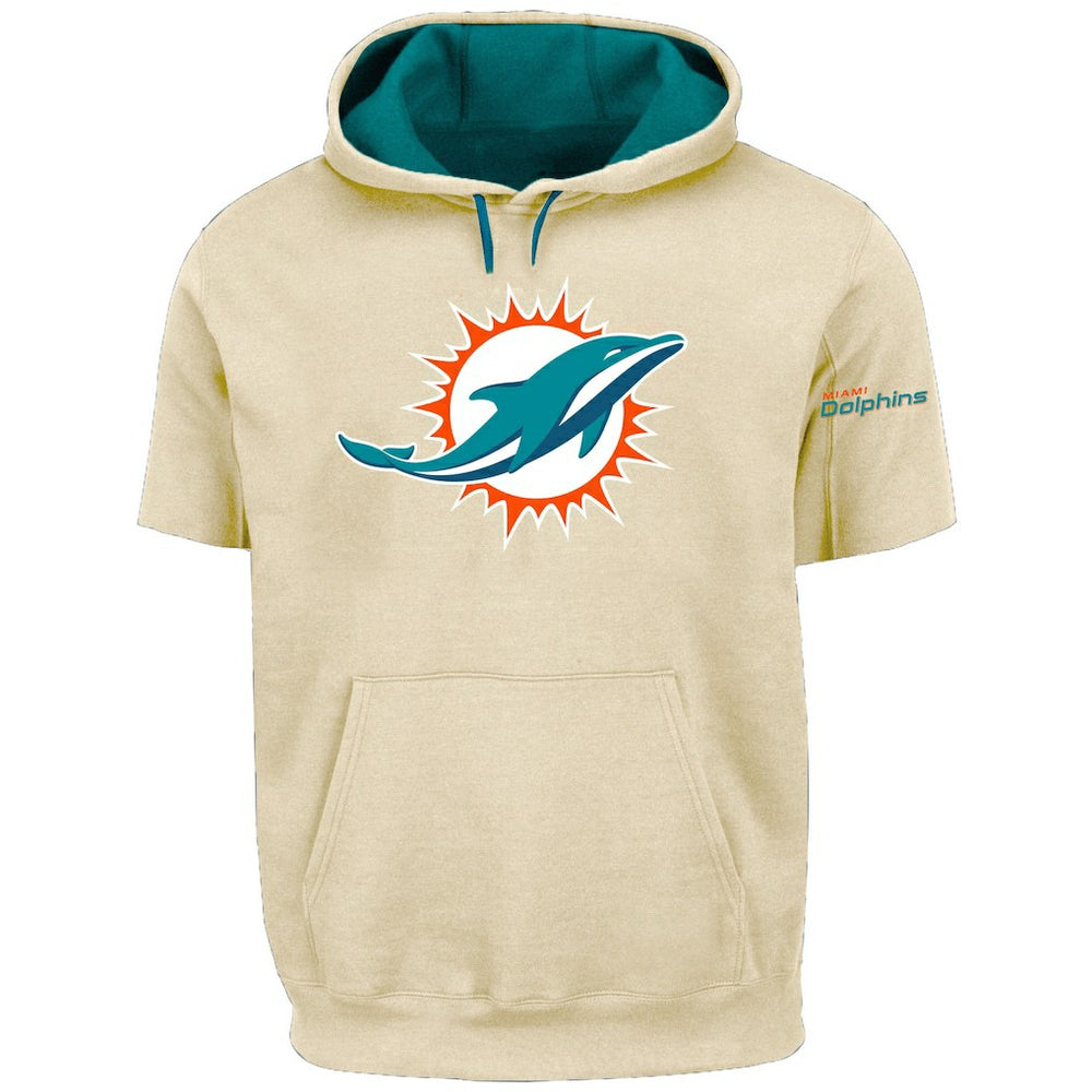 Miami Dolphins Profile Big & Tall Chest Print and Logo Short Sleeve Pullover Hoodie - Oatmeal sale
