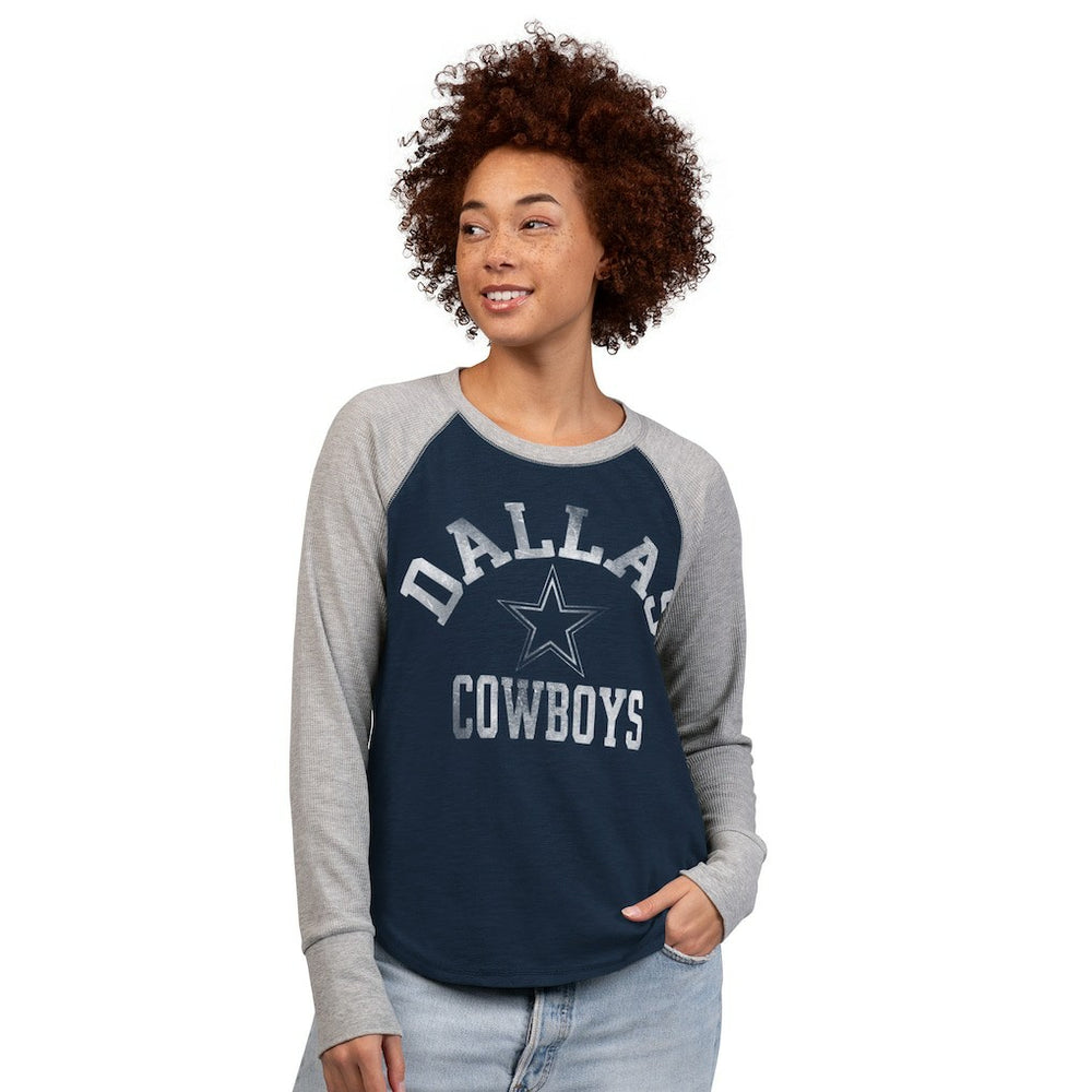 Dallas Cowboys G-III 4Her by Carl Banks Women's Waffle Knit Raglan Long-Sleeve T-Shirt - Navy/Gray cheap