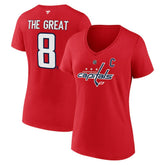 Alexander Ovechkin Washington Capitals Fanatics Women's NHL All-Time Leading Goal Scorer The Great 8 Name & Number V-Neck T-Shirt Red
