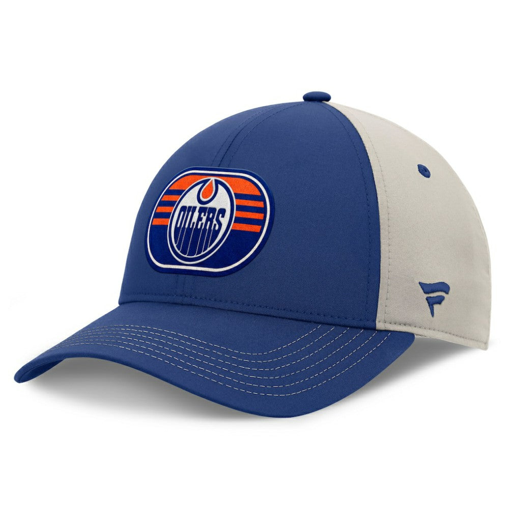 Edmonton Oilers Fanatics 2025 Stanley Cup Playoffs Locker Room Trucker Adjustable Hat Royal/Gray