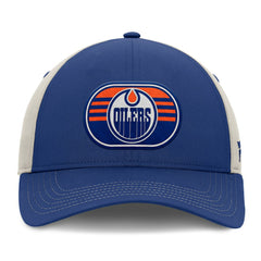 Edmonton Oilers Fanatics 2025 Stanley Cup Playoffs Locker Room Trucker Adjustable Hat Royal/Gray