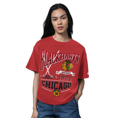 Chicago Blackhawks Starter Women's Oversized Hall of Fame T-Shirt Heather Red