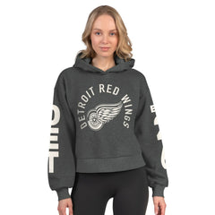 Detroit Red Wings Starter Women's Star Player Cropped Fleece Hoodie Heather Charcoal