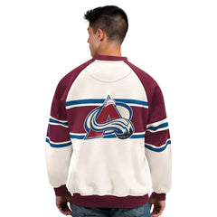 Colorado Avalanche Starter Male Adult Defense Fleece Crewneck Sweatshirt White