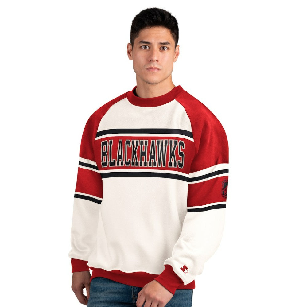 Chicago Blackhawks Starter Male Adult Defense Fleece Crewneck Sweatshirt White