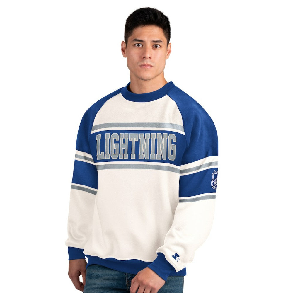 Tampa Bay Lightning Starter Male Adult Defense Fleece Crewneck Sweatshirt White