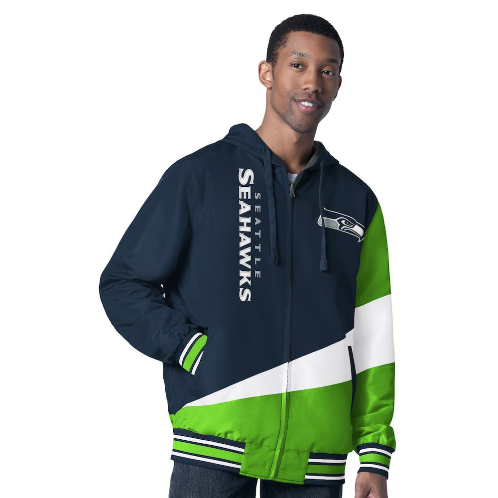 Seattle Seahawks G-III Sports by Carl Banks Dual Threat Reversable Full-Zip Hooded Jacket - College Navy/Charcoal on sale