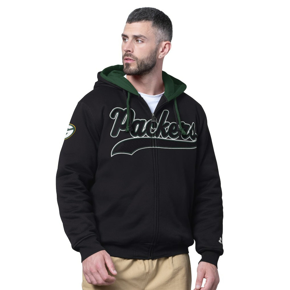 Green Bay Packers Starter Big Shot Full-Zip Double Hoodie - Black for sale