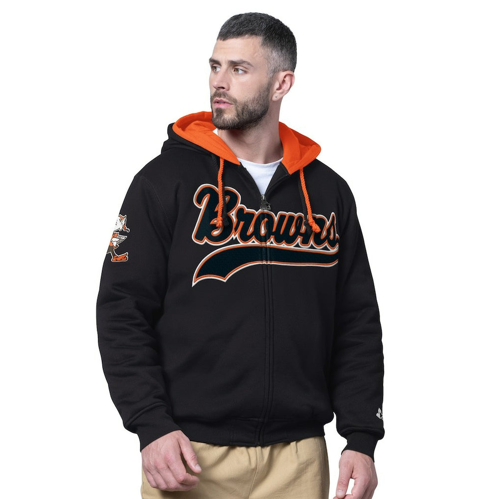 Cleveland Browns Starter Big Shot Throwback Full-Zip Double Hooded Jacket - Black outlet