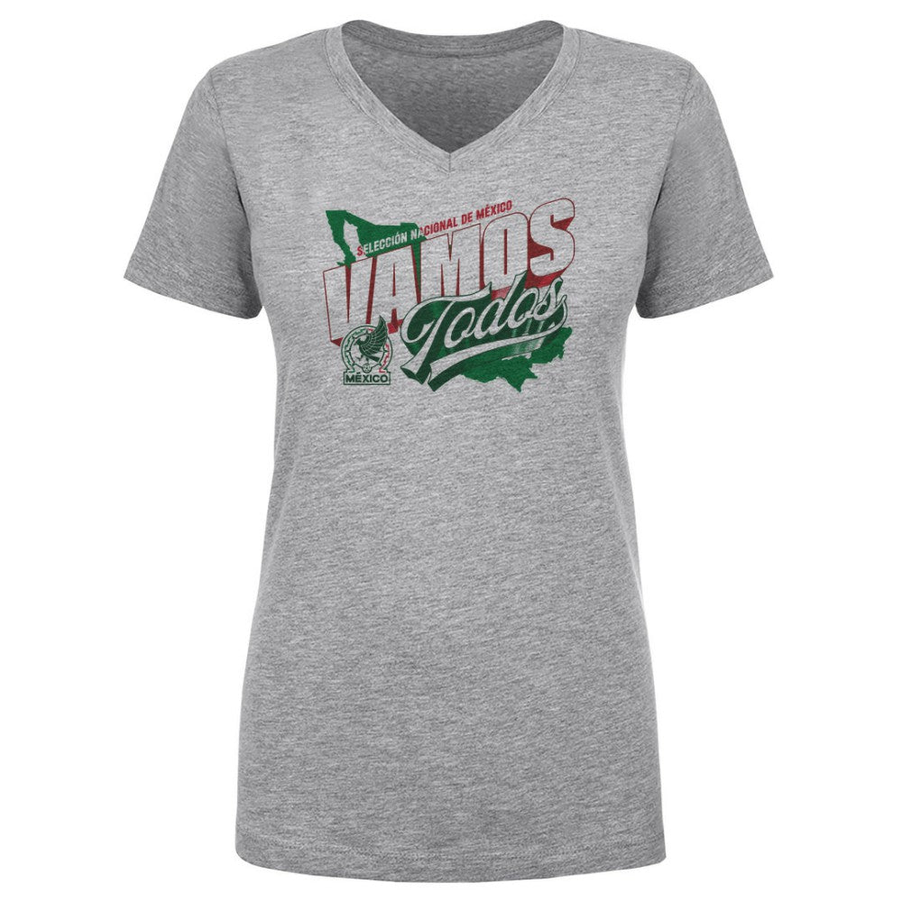 Mexico National Team 500 Level Women's Vamos Todos Country V-Neck T-Shirt - Heather Gray on sale
