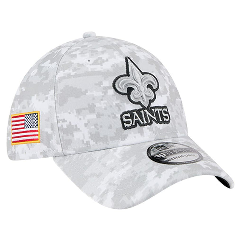New Orleans Saints New Era 2025 Salute to Service Digital Camo Fan Pack 39THIRTY Flex Hat - White on sale