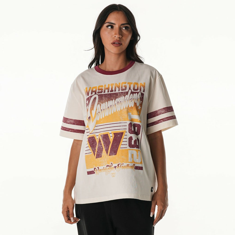 Washington Commanders The Wild Collective Women's Vintage Drop Shoulder Oversized Boyfriend T-Shirt - Cream sale