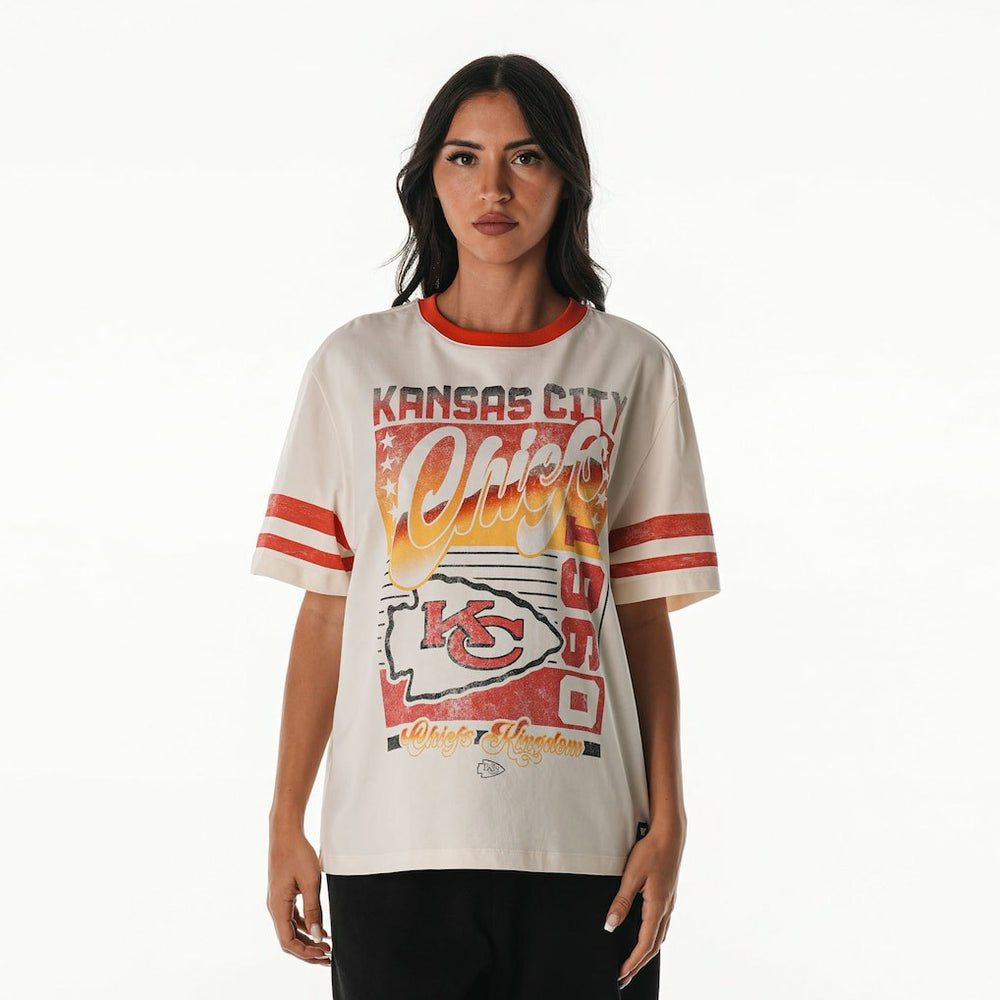 Kansas City Chiefs The Wild Collective Women's Vintage Drop Shoulder Oversized Boyfriend T-Shirt - Cream cheap