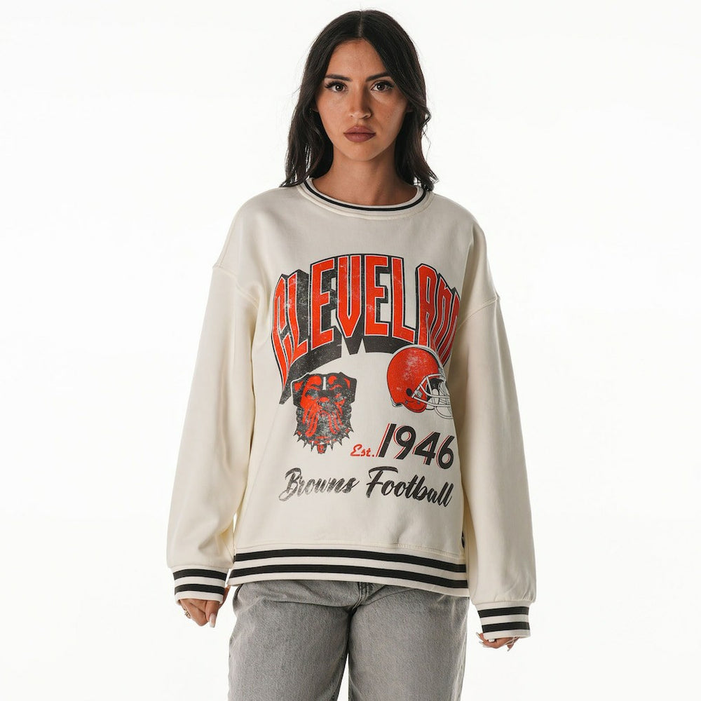 Cleveland Browns The Wild Collective Women's Oversized Vintage French Terry Sweatshirt - Cream cheap