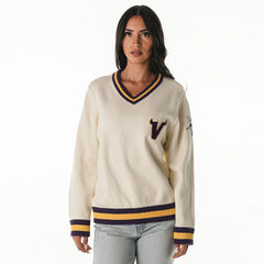 Minnesota Vikings The Wild Collective Women's Jacquard V-Neck Sweater - Cream outlet