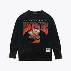 Cleveland Browns Women's Delineate Mineral Wash Crewneck Sweatshirt - Black cheap