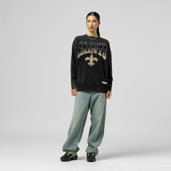 New Orleans Saints Women's Delineate Mineral Wash Crewneck Sweatshirt - Black discount