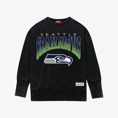 Seattle Seahawks Women's Delineate Mineral Wash Crewneck Sweatshirt - Black sale