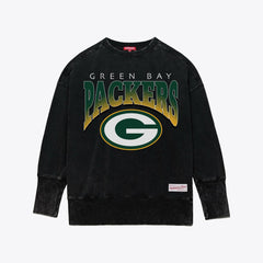 Green Bay Packers Women's Delineate Mineral Wash Crewneck Sweatshirt - Black online