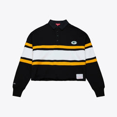 Green Bay Packers Women's Cropped Long Sleeve Rugby Polo - Black cheap