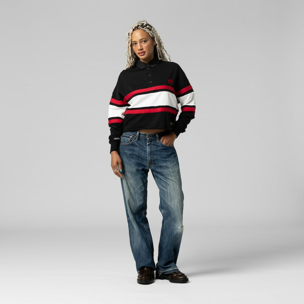 Buffalo Bills Women's Throwback Cropped Long Sleeve Rugby Polo - Black online