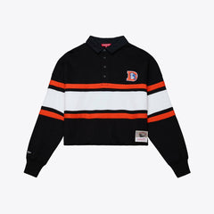 Denver Broncos Women's Throwback Cropped Long Sleeve Rugby Polo - Black for sale