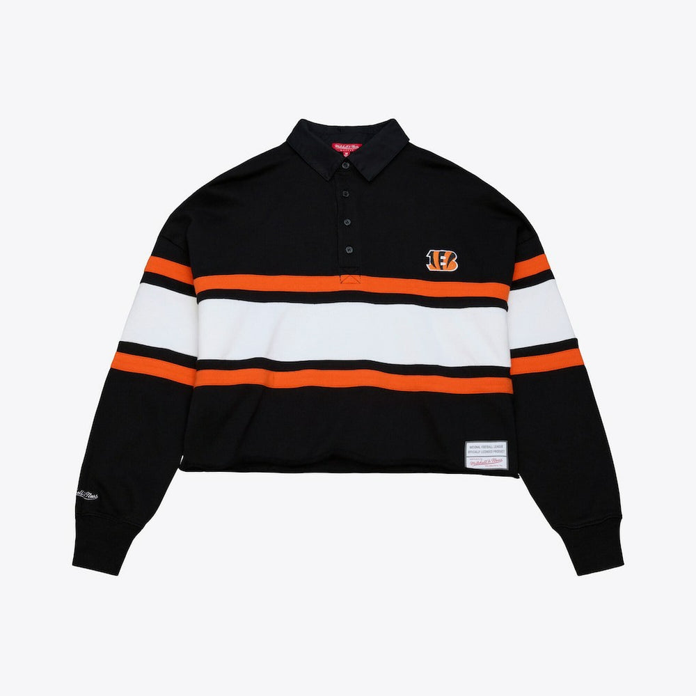 Cincinnati Bengals Women's Cropped Long Sleeve Rugby Polo - Black outlet
