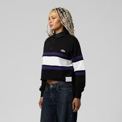 Baltimore Ravens Women's Cropped Long Sleeve Rugby Polo - Black discount