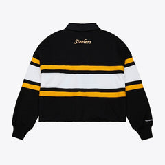 Pittsburgh Steelers Women's Cropped Long Sleeve Rugby Polo - Black on sale