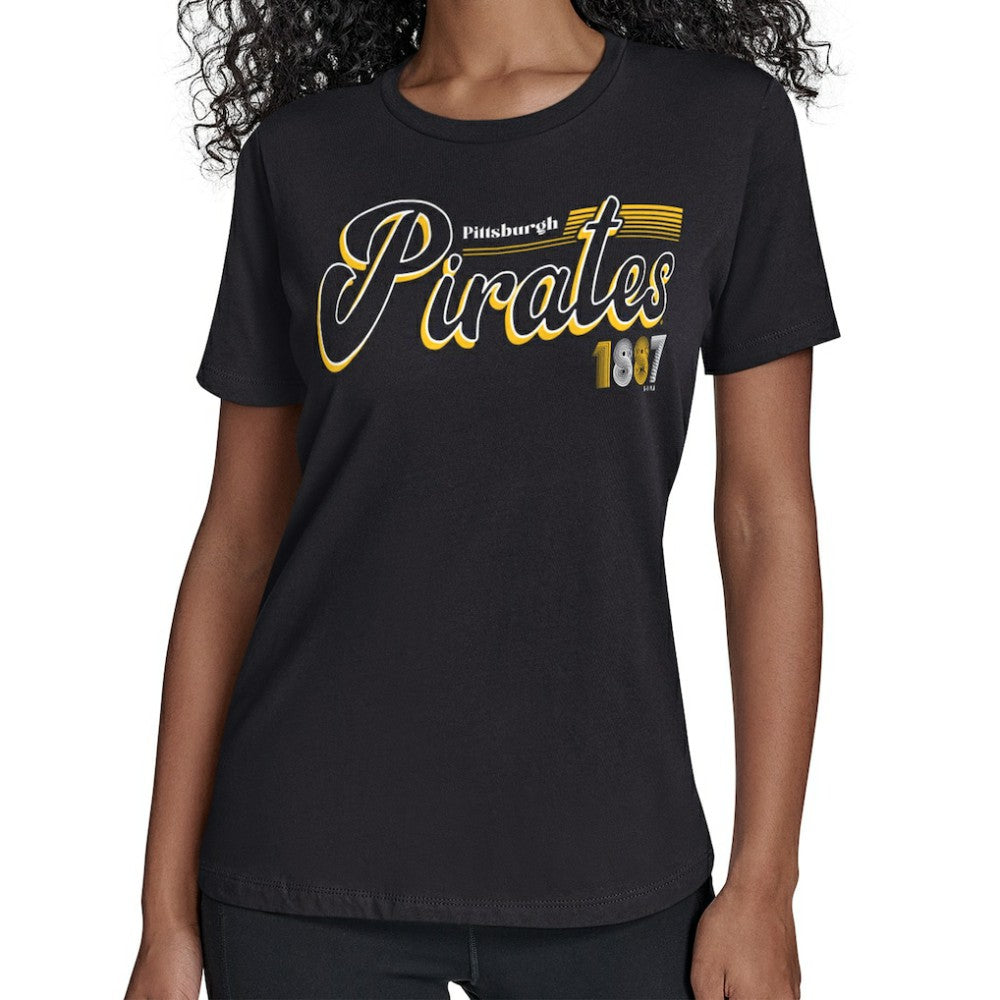 Pittsburgh Pirates Starter Women's Groovy Script Team Fitted T-Shirt - Black