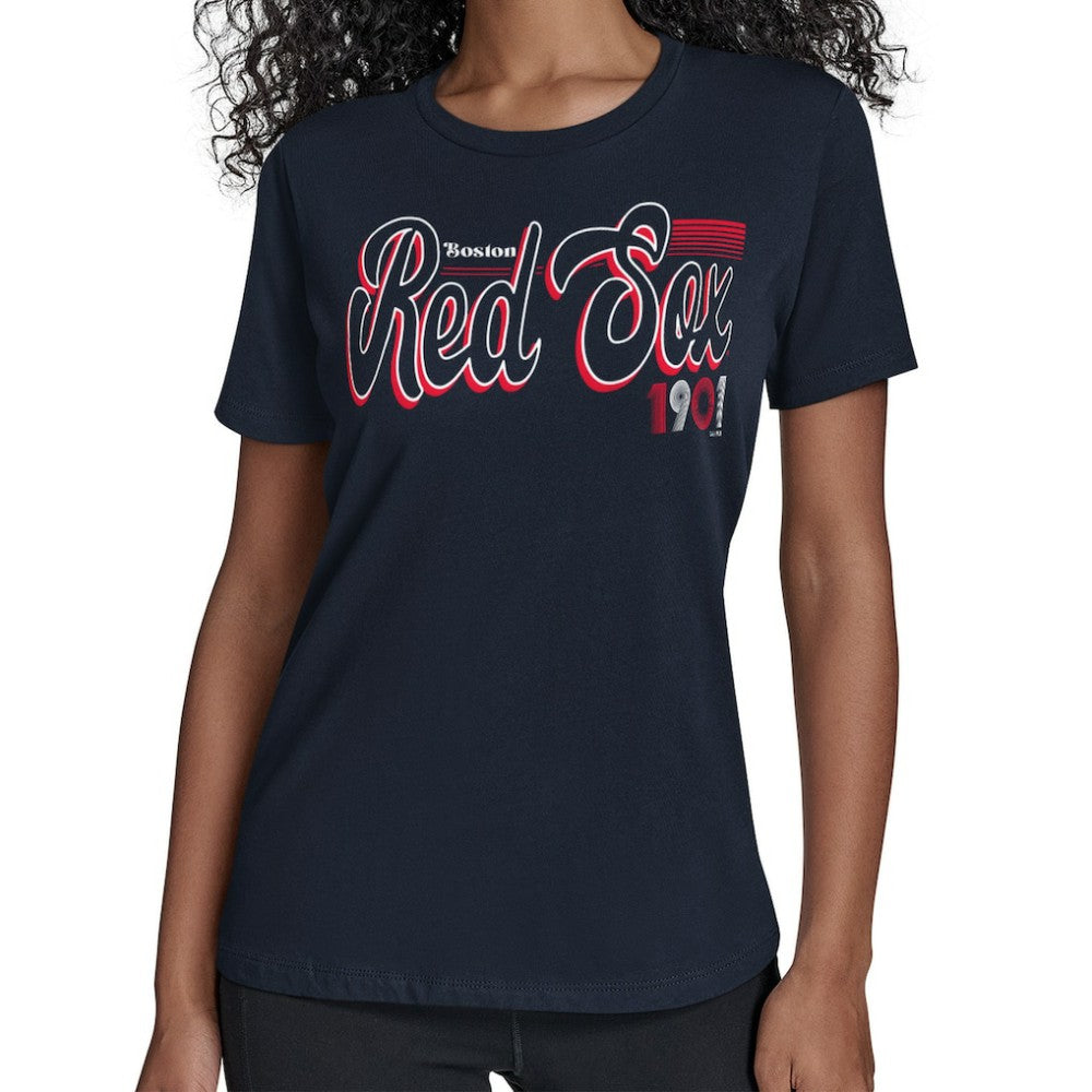 Boston Red Sox Starter Women's Groovy Script Team Fitted T-Shirt - Navy