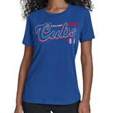 Chicago Cubs Starter Women's Groovy Script Team Fitted T-Shirt - Royal