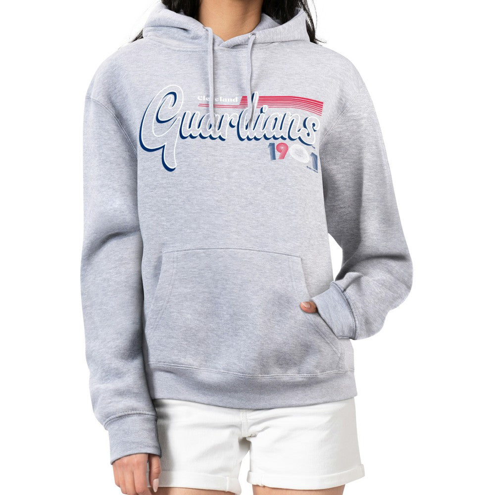Cleveland Guardians Starter Women's Groovy Script Team Fleece Pullover Hoodie - Gray