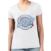 Toronto Blue Jays G-III 4Her by Carl Banks Women's Super-Slim Fit Lightweight Pinstripe Circle V-Neck T-Shirt - White