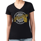 San Diego Padres G-III 4Her by Carl Banks Women's Super-Slim Fit Lightweight Pinstripe Circle V-Neck T-Shirt - Black