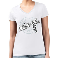 Chicago White Sox G-III 4Her by Carl Banks Women's Super-Slim Fit Lightweight Pinstripe Circle V-Neck T-Shirt - White