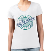 Seattle Mariners G-III 4Her by Carl Banks Women's Super-Slim Fit Lightweight Pinstripe Circle V-Neck T-Shirt - White