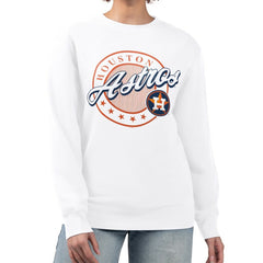 Houston Astros G-III 4Her by Carl Banks Women's Pinstripe Circle Team Fleece Pullover Sweatshirt - White