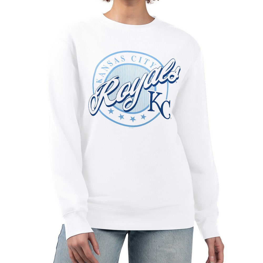 Kansas City Royals G-III 4Her by Carl Banks Women's Pinstripe Circle Team Fleece Pullover Sweatshirt - White