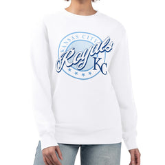 Kansas City Royals G-III 4Her by Carl Banks Women's Pinstripe Circle Team Fleece Pullover Sweatshirt - White
