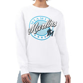 Miami Marlins G-III 4Her by Carl Banks Women's Pinstripe Circle Team Fleece Pullover Sweatshirt - White
