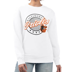 Baltimore Orioles G-III 4Her by Carl Banks Women's Pinstripe Circle Team Fleece Pullover Sweatshirt - White